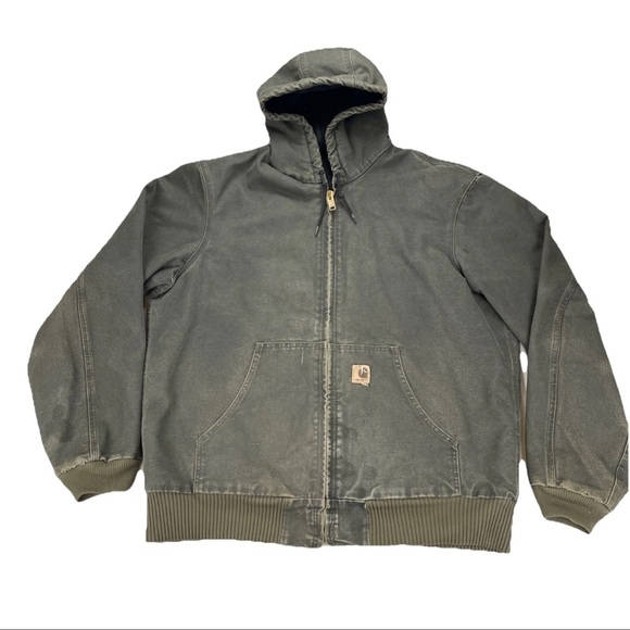 Vintage Carhartt Hooded Jacket Quilt Lined Size XL Army Green Y2K Work Grunge - Picture 2 of 12